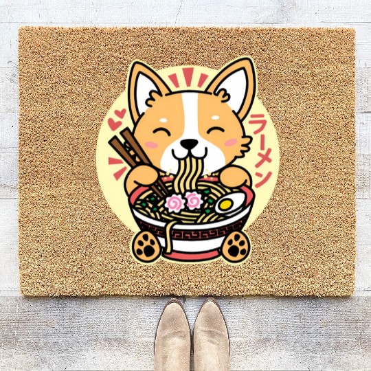 Kawaii Ramen Anime Dog Corgi Japanese Noodles Coir Doormats