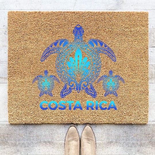 Vintage Costa Rica Ocean Blue Sea Turtle Coir Doormats