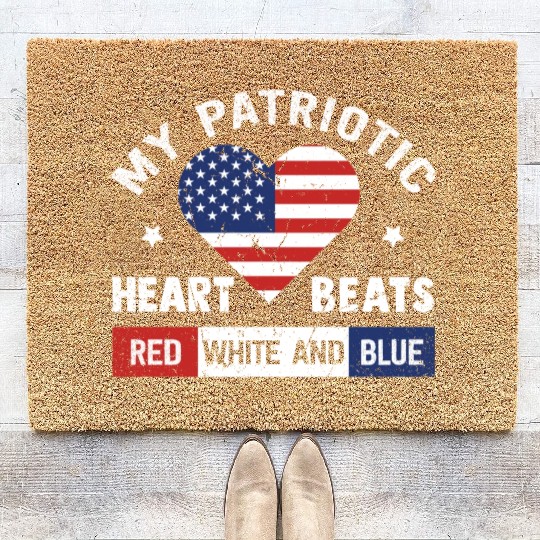 My Patriotic heart red white blue 4th of July Coir Doormats