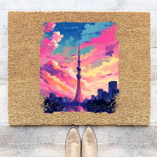 Vaporwave Skytree Tokyo Aesthetic Japanese Sight Coir Doormats