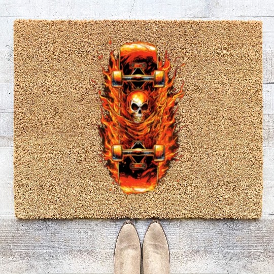 Skateboarding Flaming Skateboard Skates Flames Coir Doormats