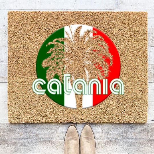 Catania Italy Flag Native Palm Tree Italian Coir Doormats