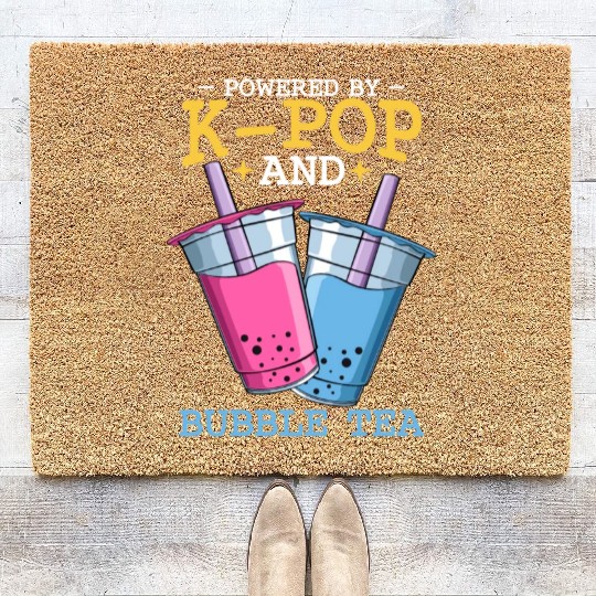 Powered By K Pop And Bubble Tea Kawaii Korean Boba Coir Doormats