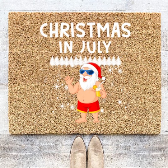 Funny Santa Christmas In July Summer Xmas Gif Coir Doormats