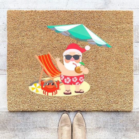 Santa Claus Beach Funny Summer Christmas In July Coir Doormats