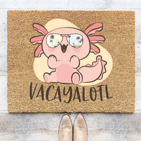 Funny Axolotl Lover Pun Vacayalotl Cute Beach Coir Doormats