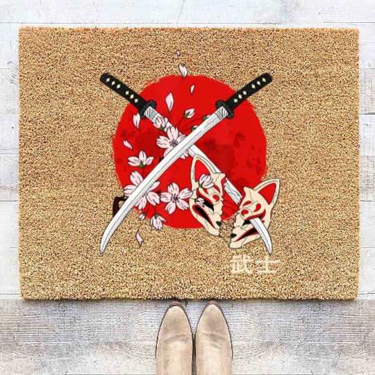 Ancient Japanese Cherry Blossom Samurai Katana Swo Coir Doormats