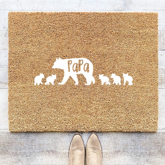 Papa Bear Dad Father With 5 Five Cubs Coir Doormats