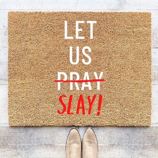 Let Us Pray And Slay yellow Coir Doormats