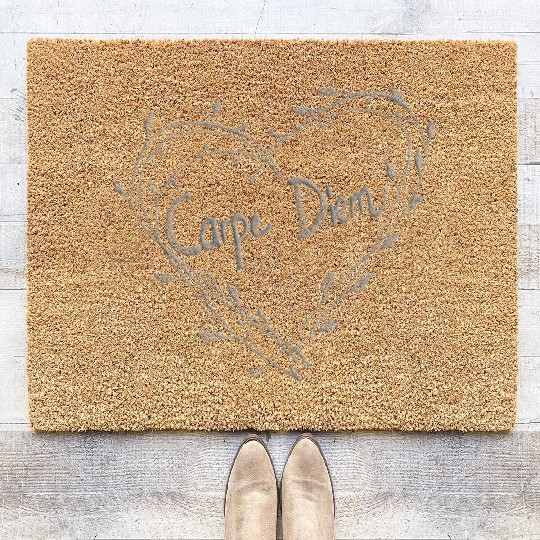 Carpe Diem Quote Heart Twigs Coir Doormats