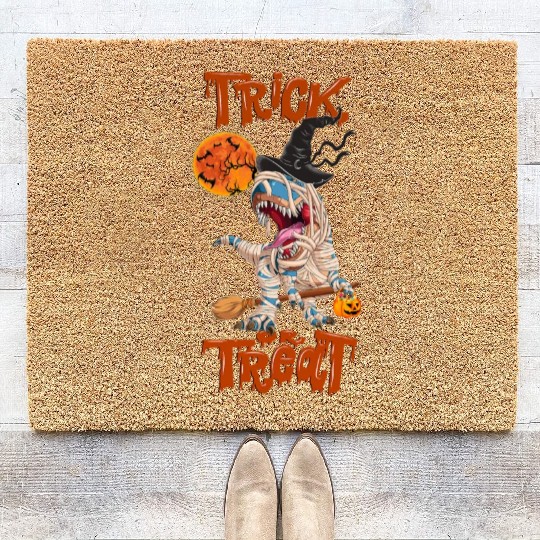 Trick Or Treat Halloween Dinosaur T rex Mummy Coir Doormats