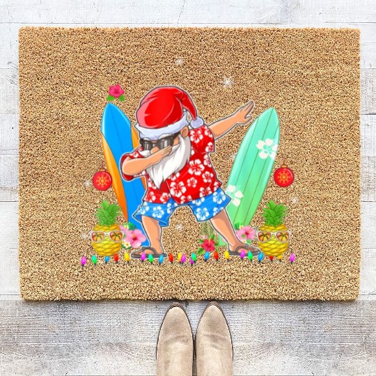 Dabbing Santa Christmas In July Hawaiian Xmas Coir Doormats