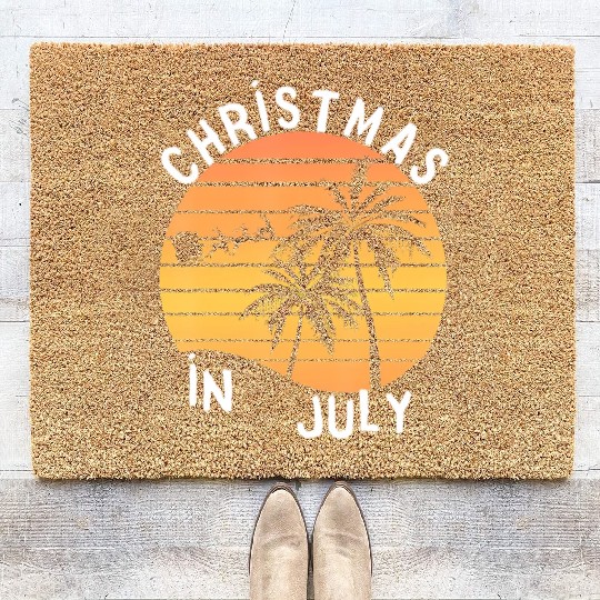 Christmas In July Santa Sledge Sunset Palm Summer Coir Doormats