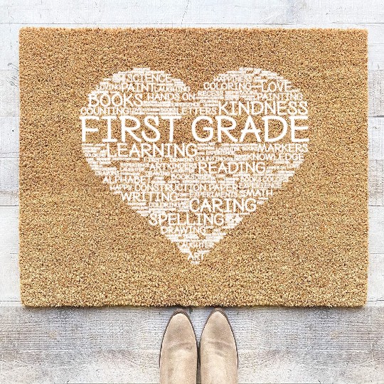 First Grade Teacher Heart Coir Doormats