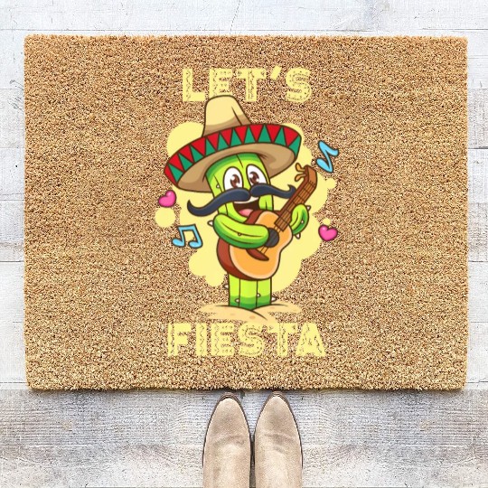 Let's Fiesta Cinco De Mayo Cactus with Guitar and Coir Doormats