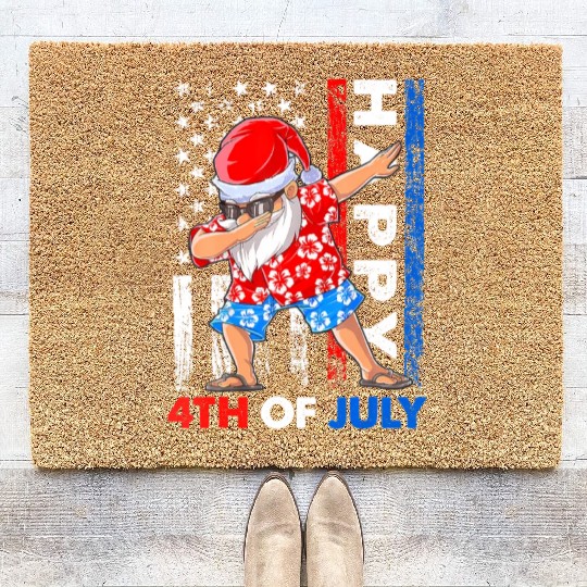 Summer Santa Dabbing Happy Christmas In July 4th Coir Doormats