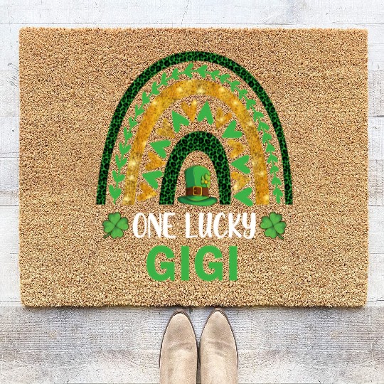 One Lucky Gigi St Patric Day Shamrock Rainbow Coir Doormats