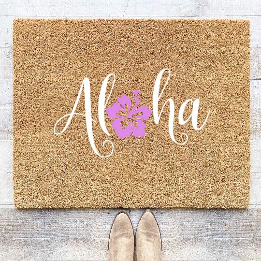 Aloha Hawaiian Hibiscus Flower Surfer Maui Kauai Coir Doormats