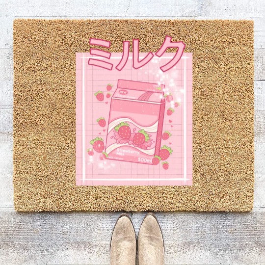 90S Japanese aii Strawberry Milk Shake Carton Coir Doormats