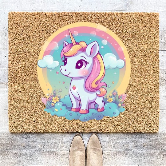 Unicorn Rainbow Sunset Coir Doormats