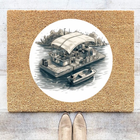 Pontoon boat illustration gifts for boat owners Coir Doormats