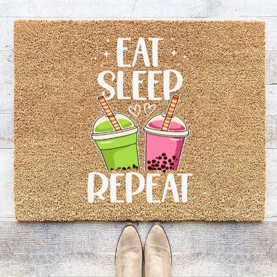 Eat Sleep Boba Tea Repeat Bubble Tea Lover Drinker Coir Doormats