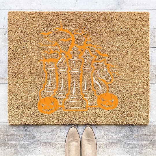 Chess Halloween Trick Or Treat Chess Board Game Coir Doormats