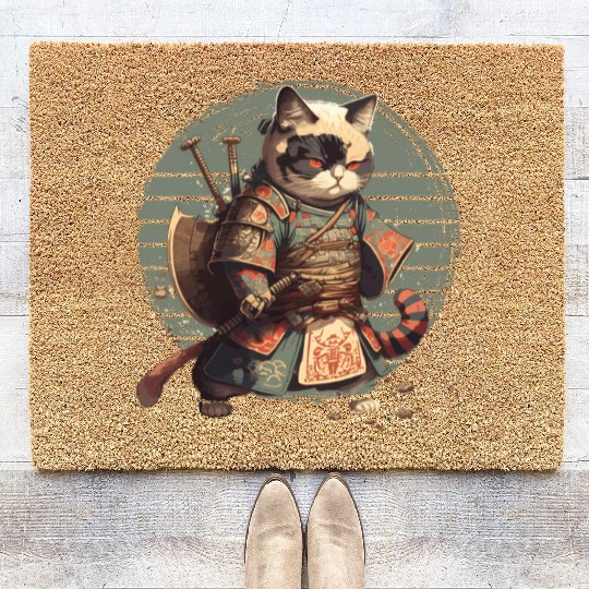 Samurai Cat Warrior Japanese Ninja Cat Kawaii Coir Doormats