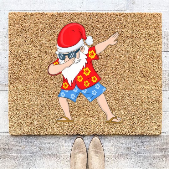 Christmas in July Santa Hawaiian Dabbing Santa Coir Doormats