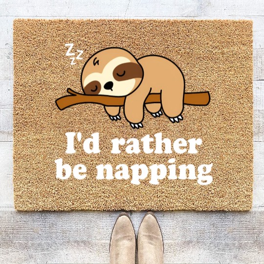 Sleeping Lazy Sloth I'D Rather Be Napping Nap Coir Doormats