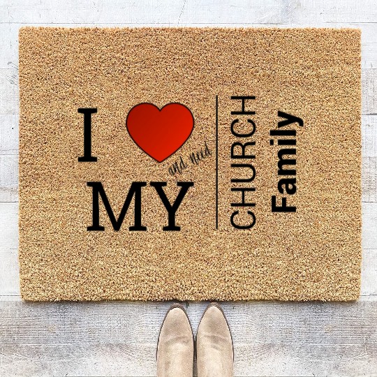 i love my church family Coir Doormats
