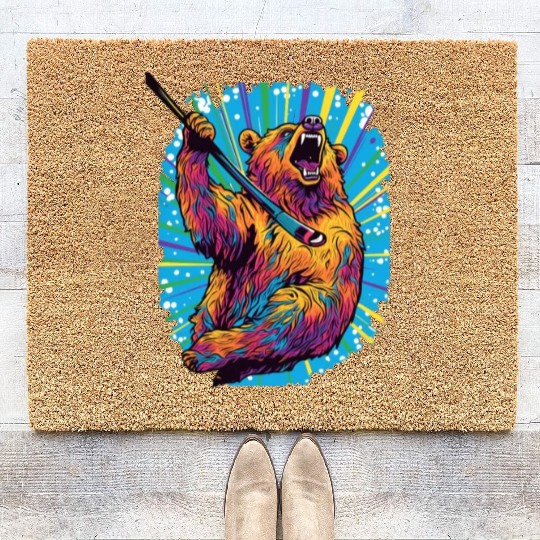 Golfer Grizzly Bear Golf Club Golfing Golf Player Coir Doormats