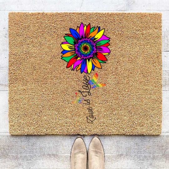 Rainbow Sunflower Love Is Love LGBT Pride Month Coir Doormats