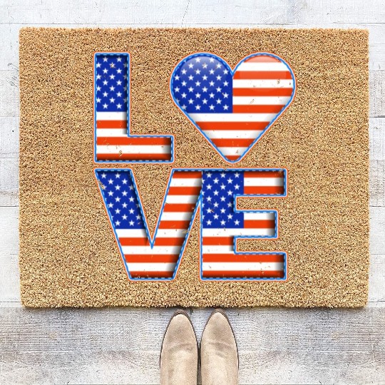 LOVE America Patriotism USA Independence Day Coir Doormats
