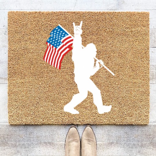 Bigfoot Rock And Roll Usa Flag For Sasquatch Belie Coir Doormats