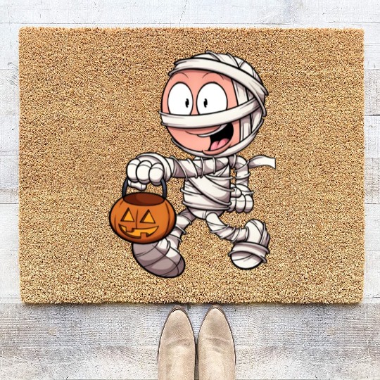 Kid In Mummy Costume Trick Or Treating Coir Doormats