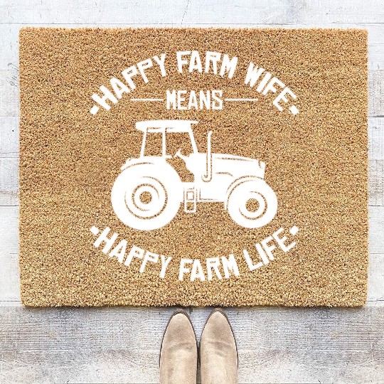 Happy Farm Life Funny Tractor Farmer Coir Doormats