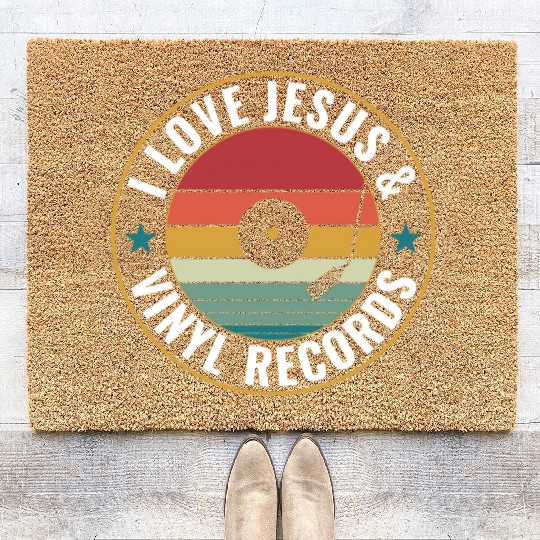 I Love Jesus And Vinyl Records Funny Vinyl Lover Coir Doormats