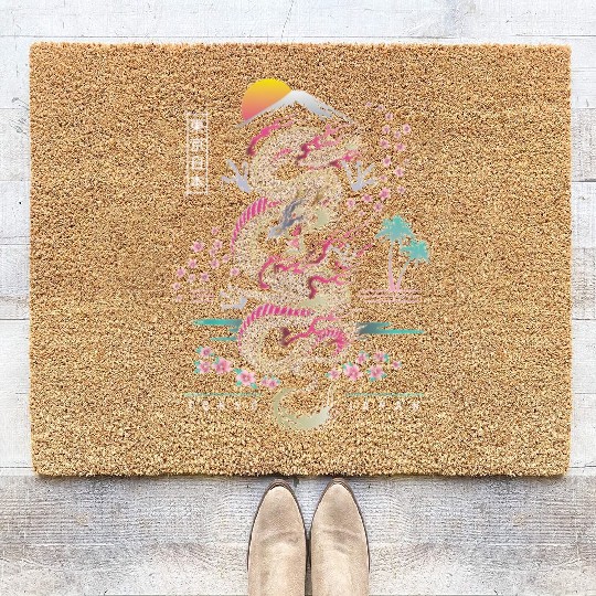 Japanese Dragon Asian Neon retro 80s style Coir Doormats