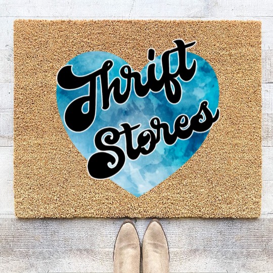Thrift Stores blue watercolor heart Coir Doormats