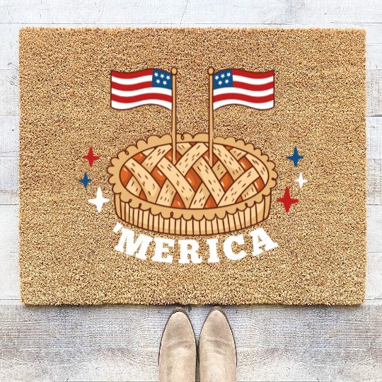 American Flag USA Apple Pie Merica 4th of July Coir Doormats