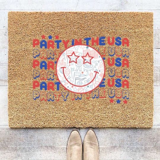 Party In The Usa Hot Dog Love Funny Fourth Of July Coir Doormats