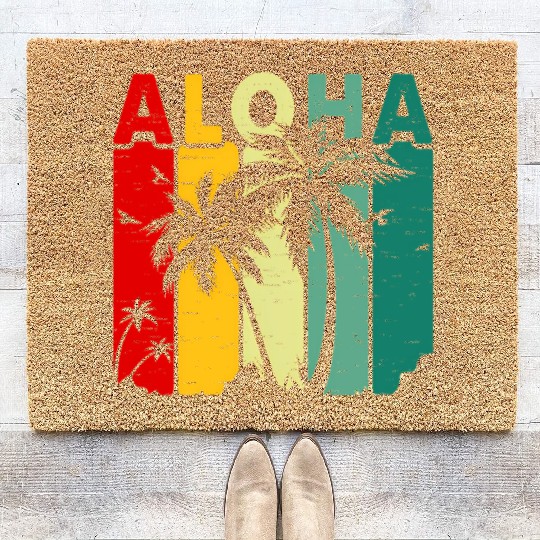Retro Aloha Hawaii Tropical Summer Palm Tree Hawai Coir Doormats