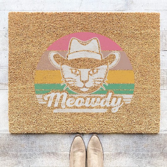Mashup Between Meow And Howdy Cat Meme Cat Coir Doormats