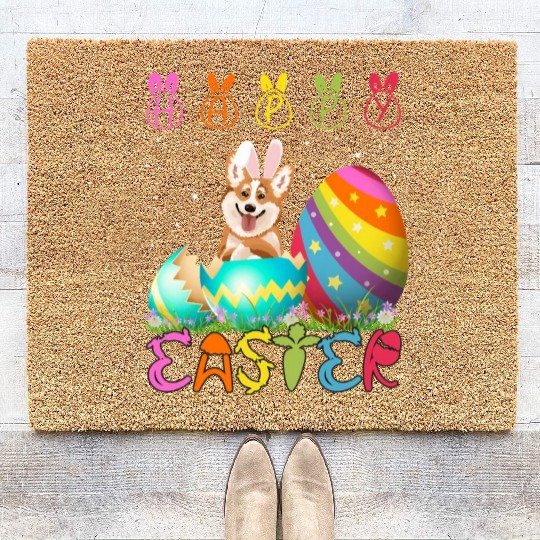 Easter Day Corgi Dog Family Easter Coir Doormats