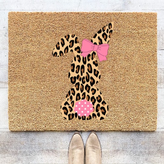 Easter Leopard Plaid Buffalo Rabbit Easter Day Coir Doormats