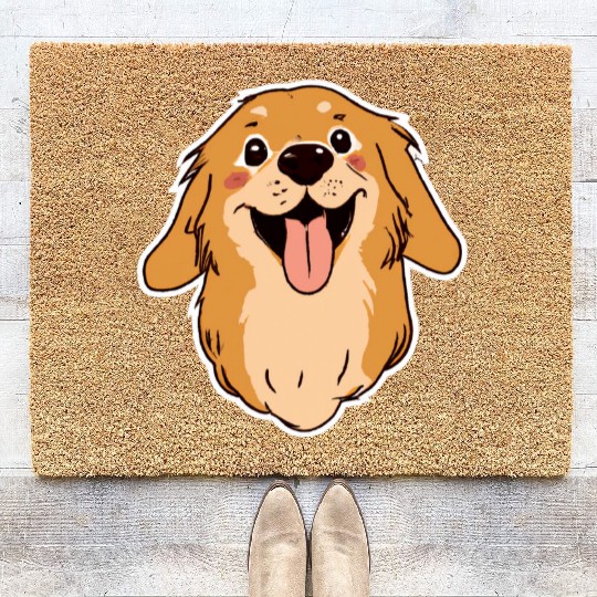 Happy Golden Retriever Dog Lover Puppy Retro Coir Doormats