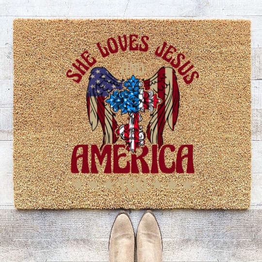 She loves jesus and America too Coir Doormats