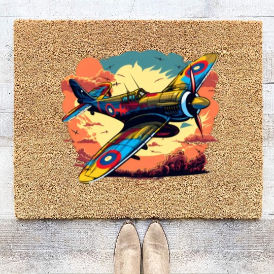 Spitfire Airplane Vintage Pilot Aviator Military Coir Doormats