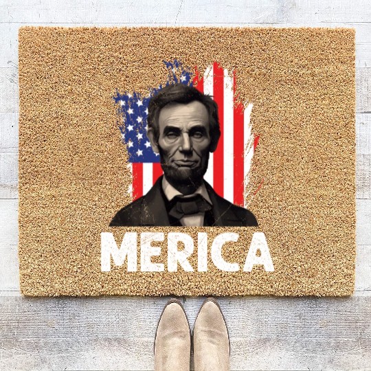 Merica Lincoln President Independence Day Party Coir Doormats